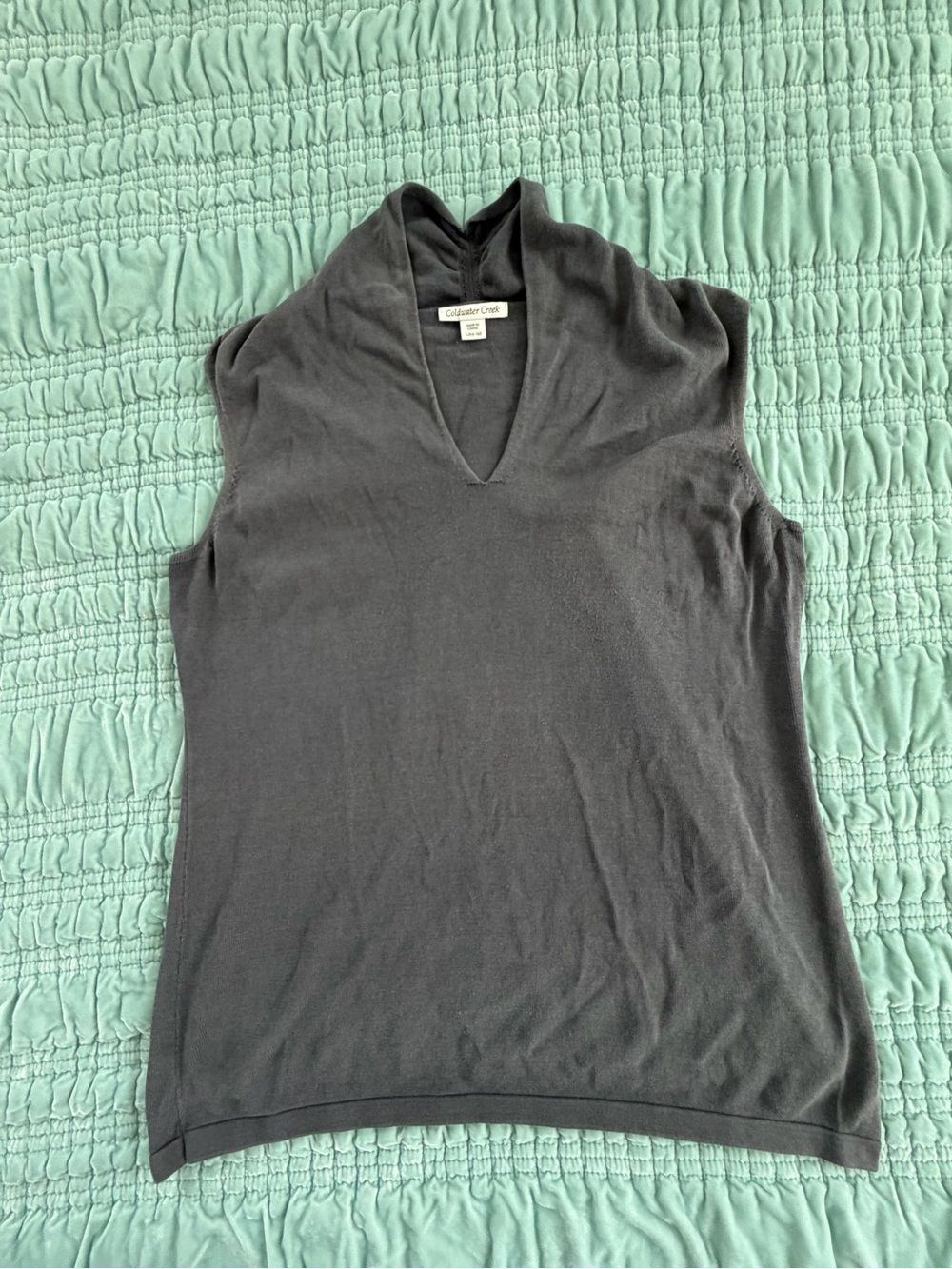 Coldwater Creek Charcoal Gray Brown V-Neck Sleeveless Knit Tank-Large